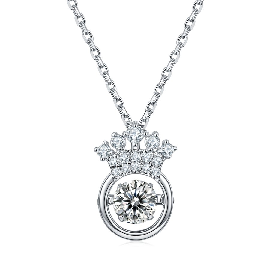 S925 Sterling Silver 0.5ct D Color VVS1 Moissanite Crown Necklace 45cm Platinum Plated GRA Certified Gift Box