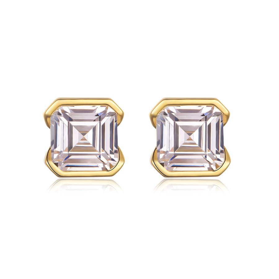 S925 Sterling Silver Asscher Cut Stud Earrings, 6x6mm D-VVS1 Moissanite Half-Bezel Setting, Platinum Plated 2g Women's Jewelry Gift Box