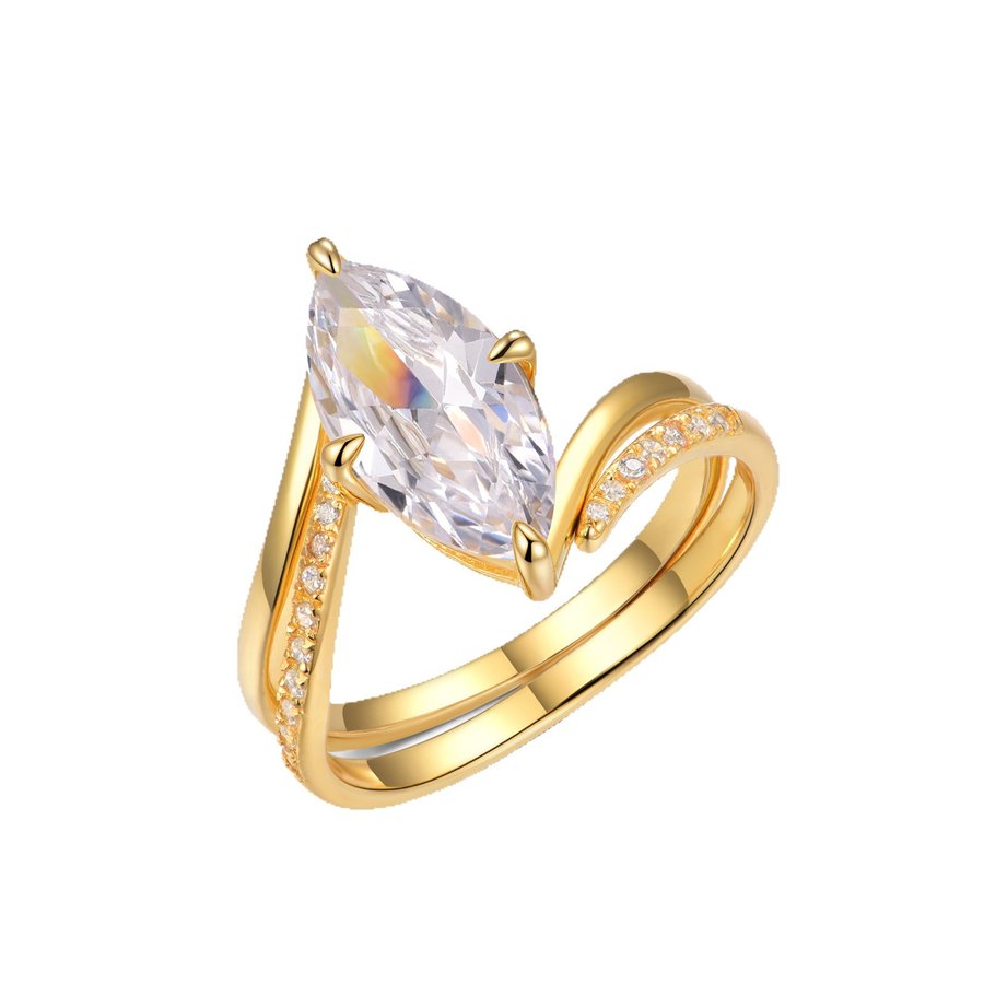 S925 Silver Gold Plated 7x14mm Marquise Moissanite Bridal Set Wave Split Shank D Color VVS1 US 6-9 GRA Certified Gift Box