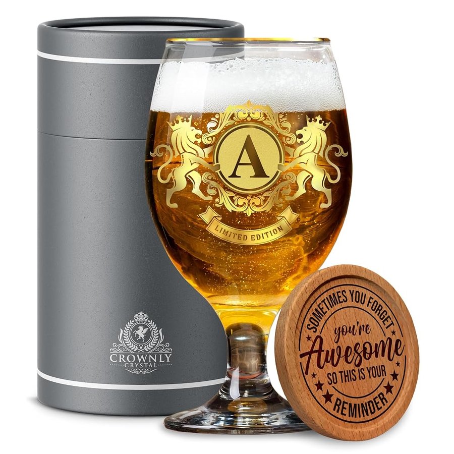 CROWNLY CRYSTAL Bicchieri da birra personalizzati per uomini, papà, zio, fidanzato, regalo di compleanno per nonno, set