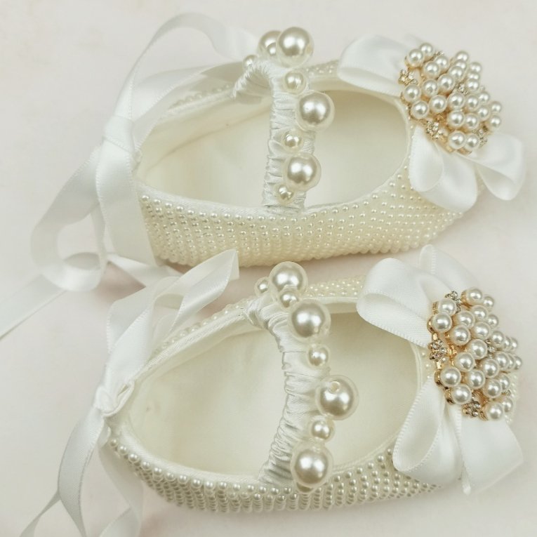 Soft Sole Shoes Pearl Handmade Cloth Shoes Princess Full Moon