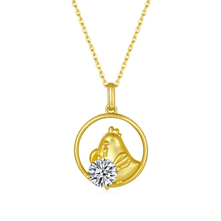 S925 Sterling Silver Gold Plated 1ct D Color VVS1 Moissanite Rooster Zodiac Necklace 4.2g Benmingnian Gift GRA Certified Gift Box