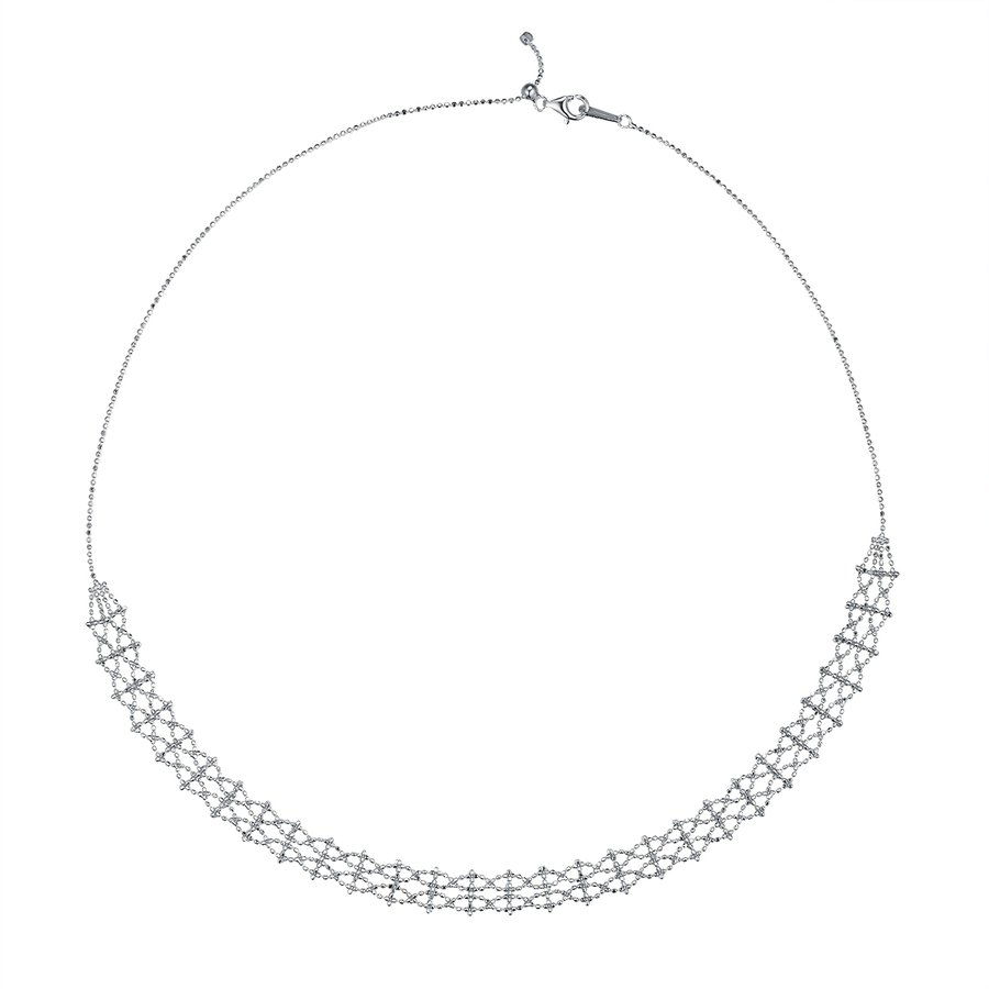 S925 Sterling Silver Lace Weave Necklace 45cm Adjustable 4.4g 9.4mm Platinum Gold Rose Gold Plated Gift Box