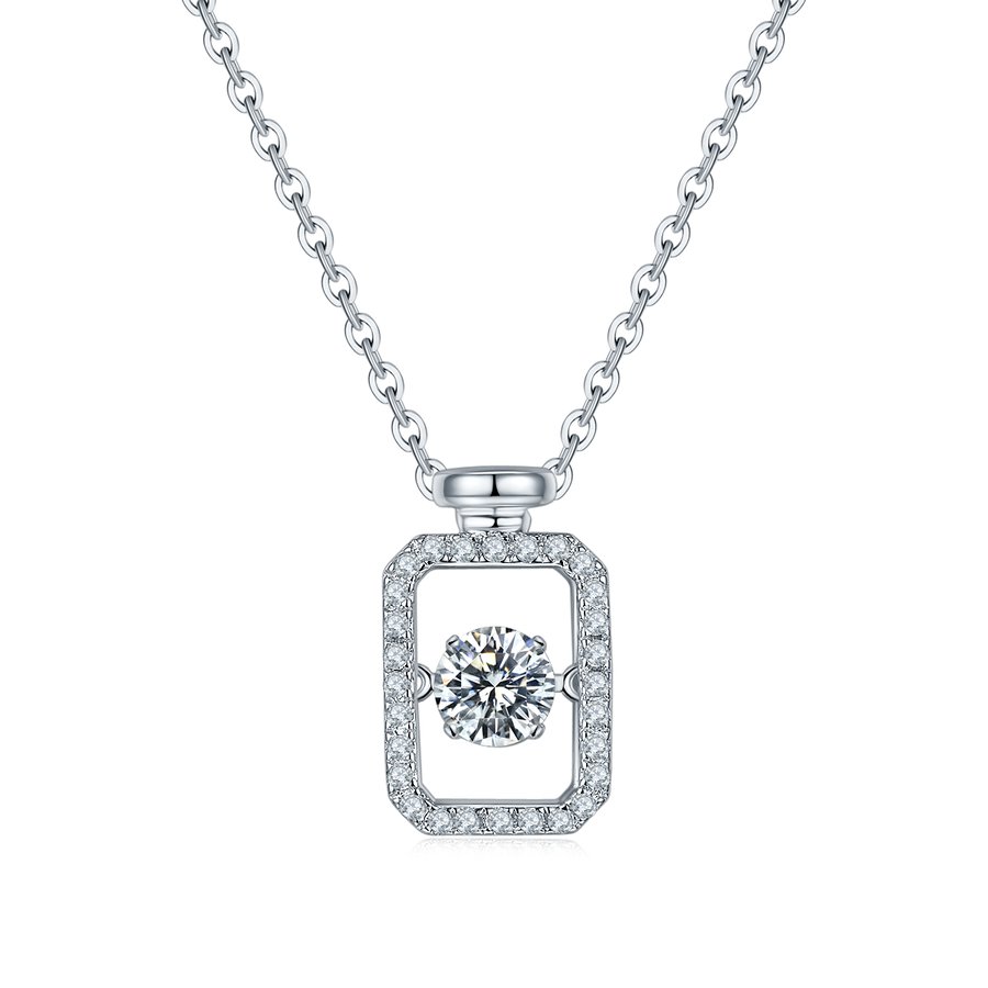 S925 Sterling Silver 0.5ct Rectangle Moissanite Necklace 45cm Platinum Plated Pave Border GRA Certified Gift Box
