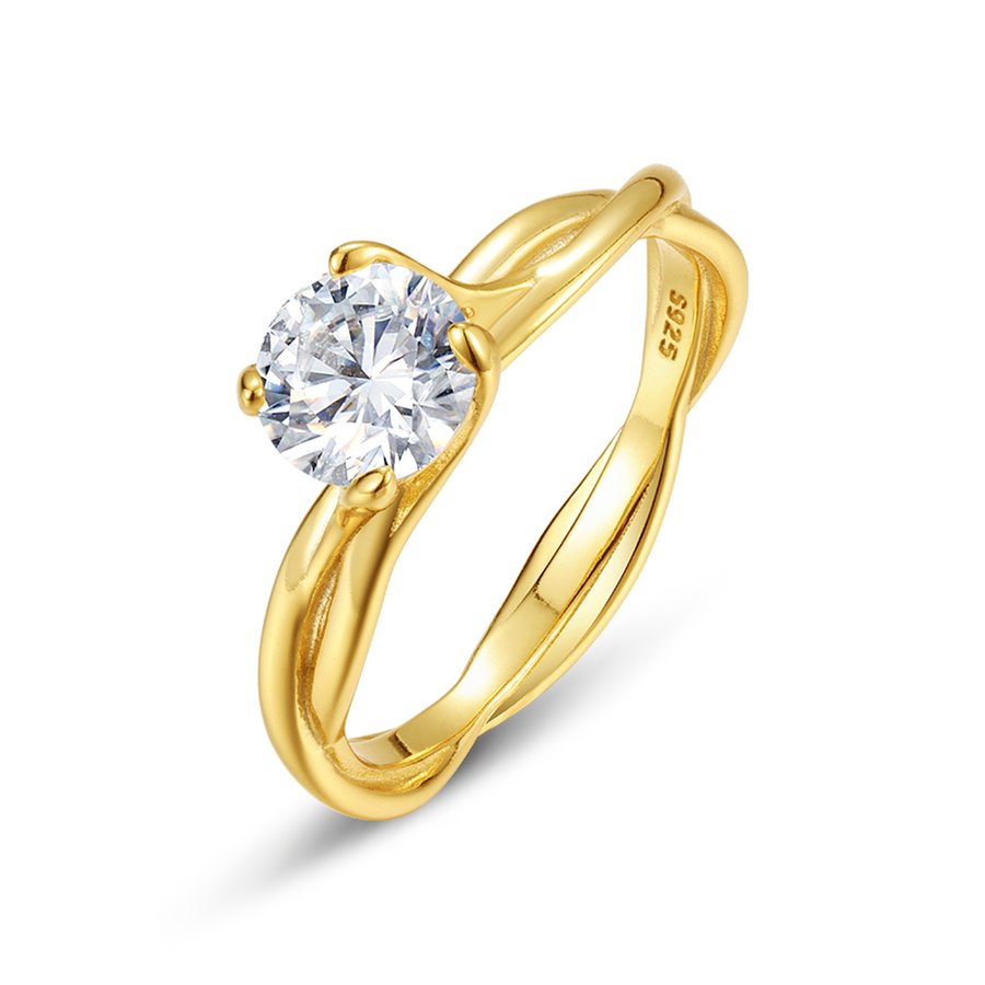 S925 Silver Gold Plated 6.5mm Moissanite Ring Twisted Interlocking Band D Color VVS1 US Size 6-9 GRA Certified Gift Box
