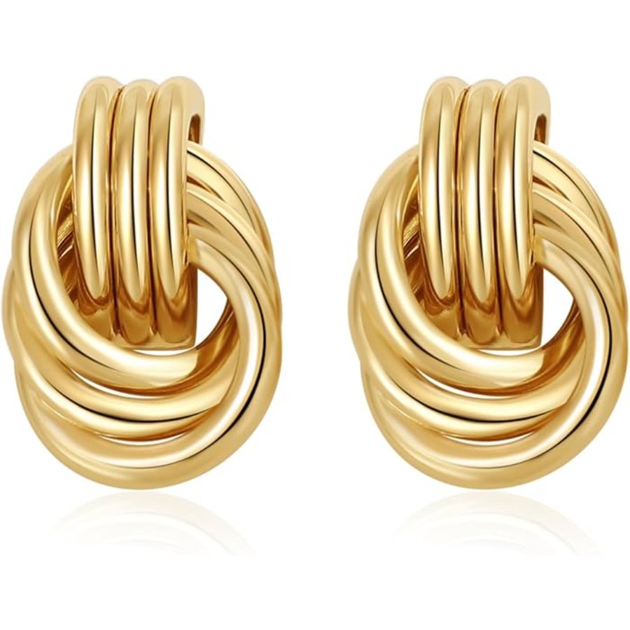 Chunky Knot Gold Earrings For Women, Statement Drop Dangle Earrings, Trendy Fashion Jewelry For Everyday & Special Occasions