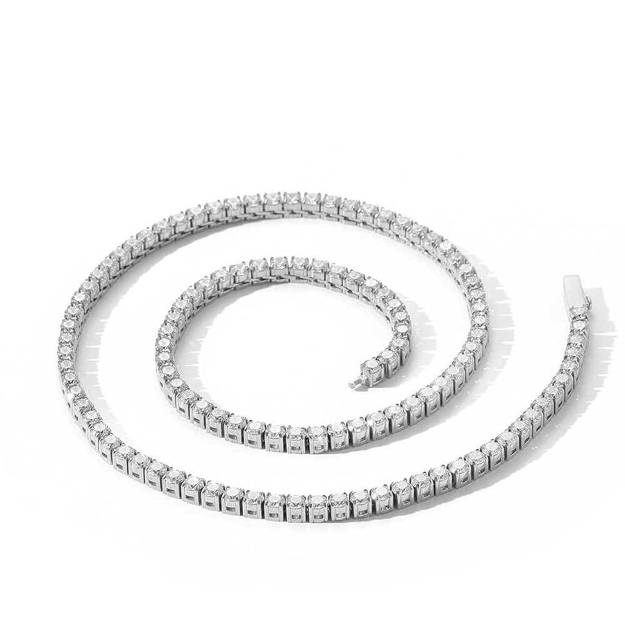 Collana da Tennis in Oro/Bianco da 4 mm for Donna Uomo - Collana da Tennis con Diamanti Finti CZ placcati in Oro Bianco 18 carati Catene da Donna con Pietre preziose a Taglio Rotondo,Collan
