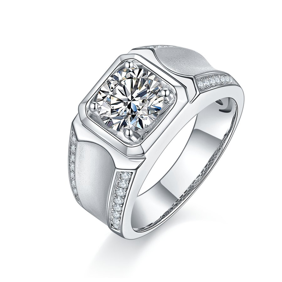 S925 Sterling Silver 2ct Moissanite Men's Ring, D-VVS1 Octagon Bezel, Matte Pave Band, US Sizes 5-9, GRA Certificate Gift Box