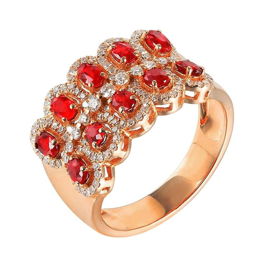 Anello Fede Nuziale Donna, Anelli Donna Oro Rosa 18K Largo Lusso Rubino Rosso Sintetico Ovale da 1.05ct e Moissanite da 0.43ct Anelli per Fidanzata, Sposa Oro Rosa