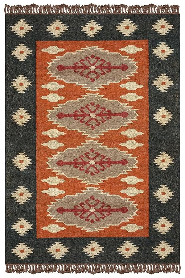 Tappeti per soggiorno Kilim Tappeto sud-occidentale in lana juta, reversibile, design geometrico, marrone nero, tessuto a mano, spesso 0,5 cm, tappeto a trama piatta, per interni ed esterni, per