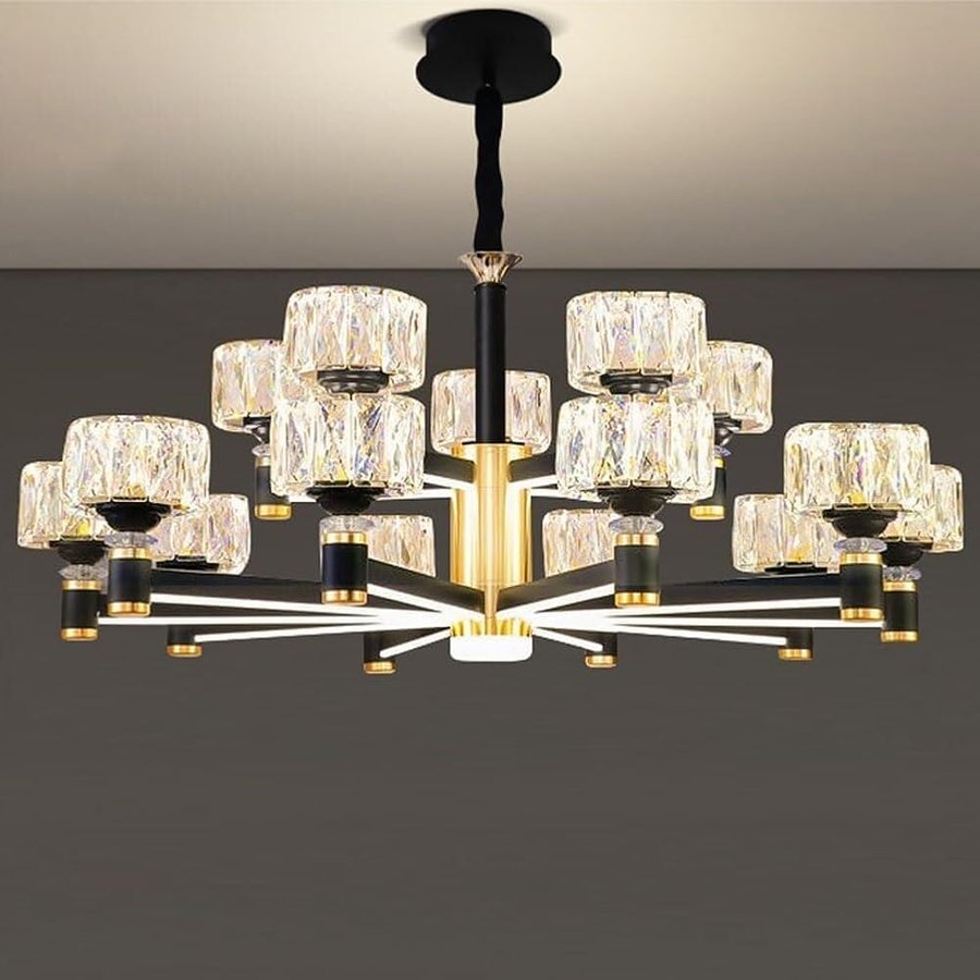 Lampadario di cristallo di lusso leggero scandinavo, lampadario a braccio luminoso semplice, per soggiorno, sala da pranzo, camera da letto, decorazione luminosa, 15 teste, lampada per montaggio a pa