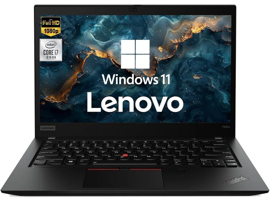 Lenovo ThinkPad T490s Computer portatile, Intel Core i7-8665U, 14" FHD (1920 x 1080), 32 GB di RAM, SSD da 256 GB, tastiera QWERTY giapponese, Webcam, Windows 11 Pro (ricondizionato)