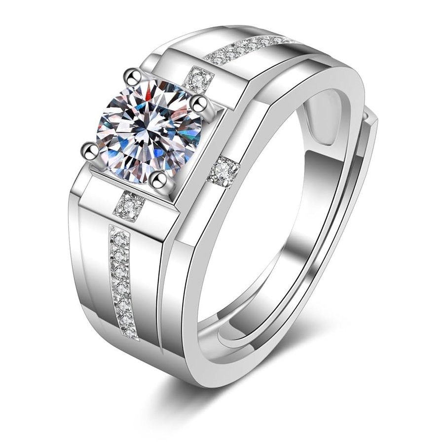 Anello di fidanzamento in oro bianco Au750 18 carati, larghezza anello in moissanite, 18 carati, anello di nozze in oro bianco 18 carati, 56 (17,8)