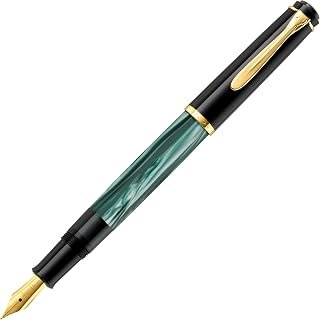 Pelikan 984187 - Penna Stilografica Linea M200 Classic, Verde Marmorizzato/Nero, Dettagli Oro 24K, Pennino in Acciaio Inossidabile, Dimensione F, in confezione regalo
