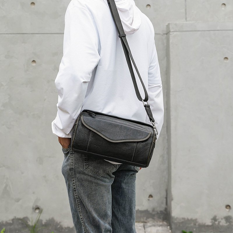 Vintage Crossbody Bag Handheld Vegetable-Tanned Leather Mens