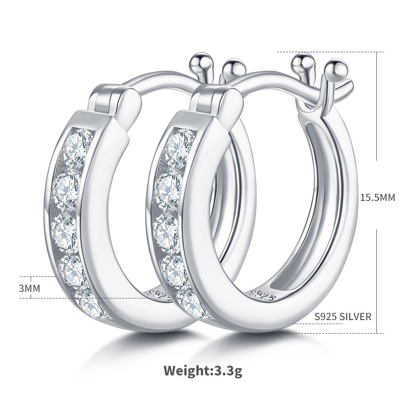 3.3g S925 Sterling Silver 10-Stone Moissanite Hoop Earrings  15.5mm Channel Set Huggie Hoops With GRA, Platinum Plated Jewelry Gift Box Set For Women