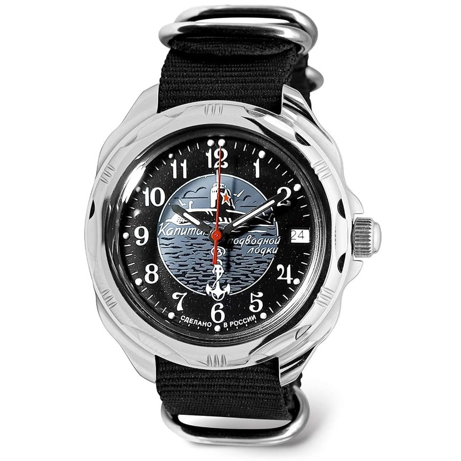 Orologio subacqueo militare russo a carica automatica da uomo Anfibio sottomarino | Modello 420831, 211831 Nero, Meccanico