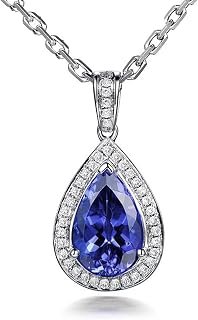 Collana in oro bianco 18 carati, collana in oro bianco 18 carati, con ciondolo a goccia d'acqua, con 1,2 carati di danzanite e diamanti blu, 18 K, Tanzanite
