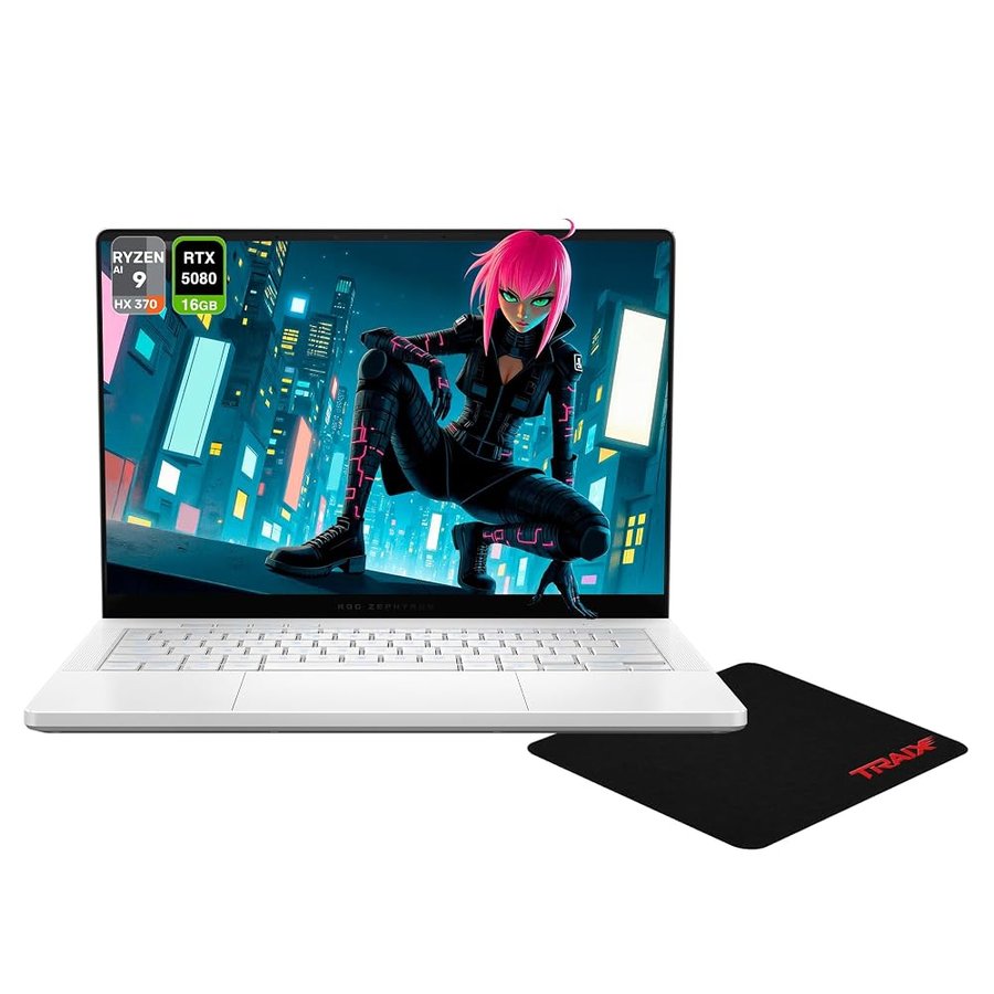 ASUS ROG Zephyrus G14 Copilot+ Gaming Laptop, AMD Ryzen AI 9 HX 370, 32 GB LPDDR5X RAM, SSD PCIe 4 TB, 14" 3K (2880X1800) OLED 120Hz, NVIDIA G-Force RTX 5080, Tastiera RGB, W11 Home + Traix Tappetino
