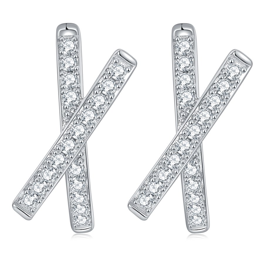 S925 Sterling Silver Moissanite Cross Hoop Earrings  Platinum Plated Pave Huggie Earrings With GRA Certificate Minimalist Jewelry Gift Box Set For Women