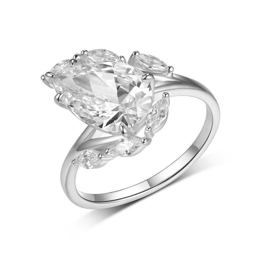 S925 Silver Gold Plated 8x12mm Pear Cut Moissanite Ring Marquise Accents D Color VVS1 US Size 6-9 GRA Certified Gift Box