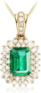 Collana da donna in vero oro rosa con ciondolo quadrato sontuoso 1.8 carati smeraldo 0.43 carati diamante sudafricano oro, Acciaio inossidabile Oro, Smeraldo
