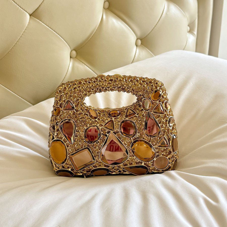Heavy-duty Golden Evening Handbag Studded With Diamonds