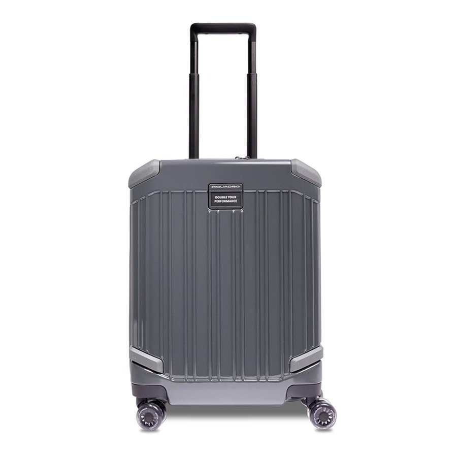 Trolley Cabina Slim 4 Ruote Metallo e in Pelle - Unisex - Grigio