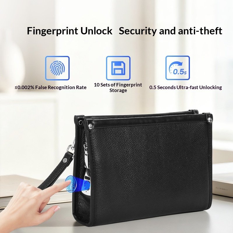 Mens Fingerprint-Unlock Handbag