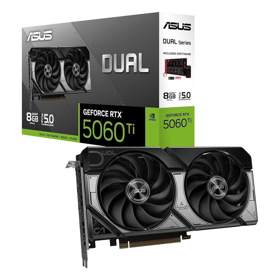 ASUS DUAL RTX5060Ti, Scheda Grafica da 8 GB GDDR7 NVIDIA GeForce, Grigia