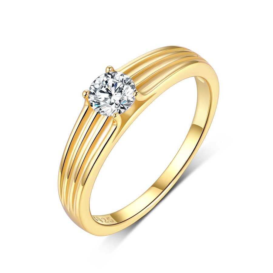 S925 Silver Gold Plated 5mm Moissanite Ring Parallel Groove D Color VVS1 US Size 6-9 GRA Certified Gift Box