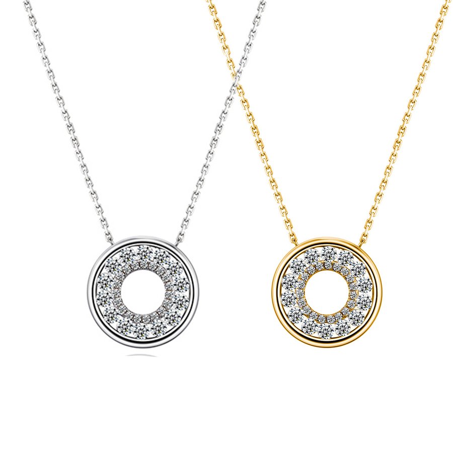 S925 Sterling Silver Pave Circle Moissanite Necklace 40-45cm D Color VVS1 Silver Gold Dual Tone GRA Certified Gift Box