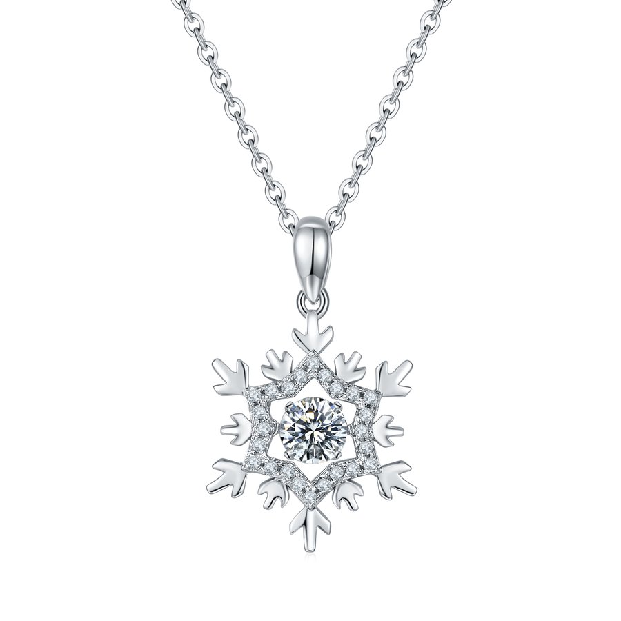 S925 Sterling Silver 0.5ct D Color VVS1 Moissanite Snowflake Necklace 45cm Platinum Plated Pave Design GRA Certified Gift Box