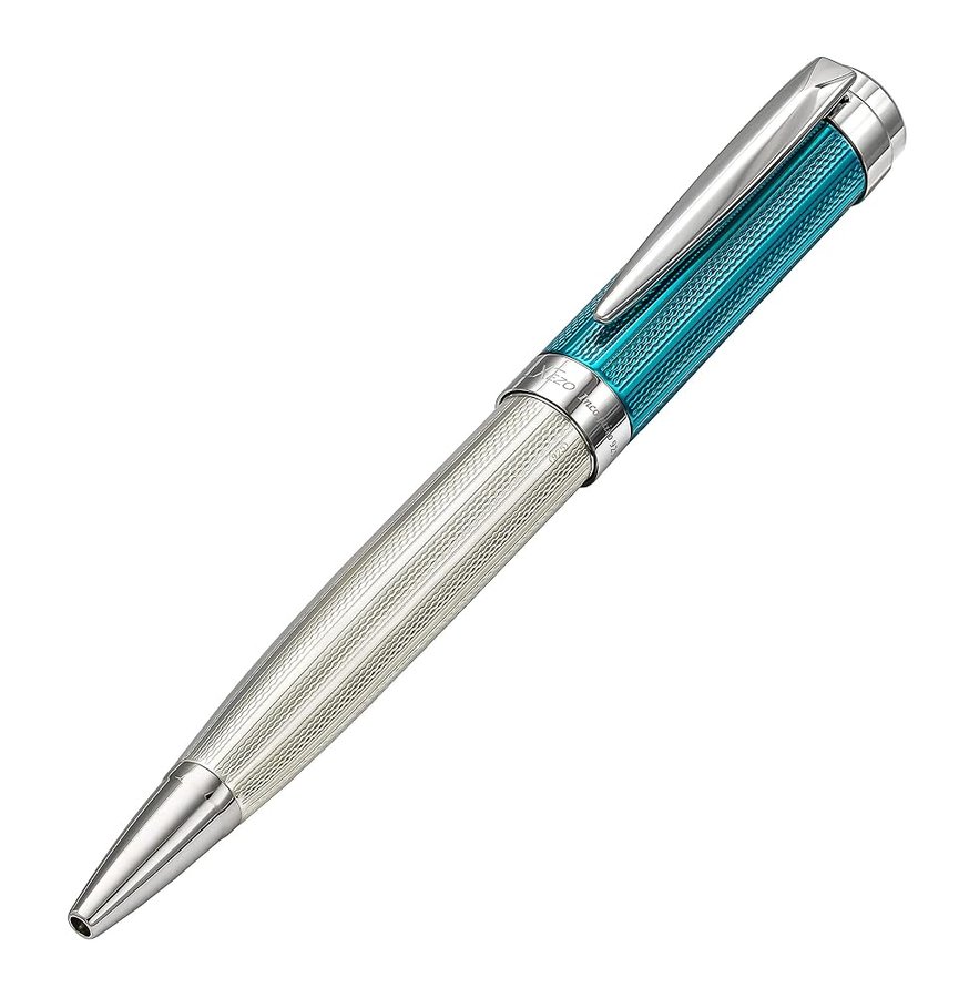 Xezo Penna a sfera Incognito in argento massiccio 925 con cappuccio laccato blu. Placcato platino puro. Pesante e incisa a diamante. Edizione limitata