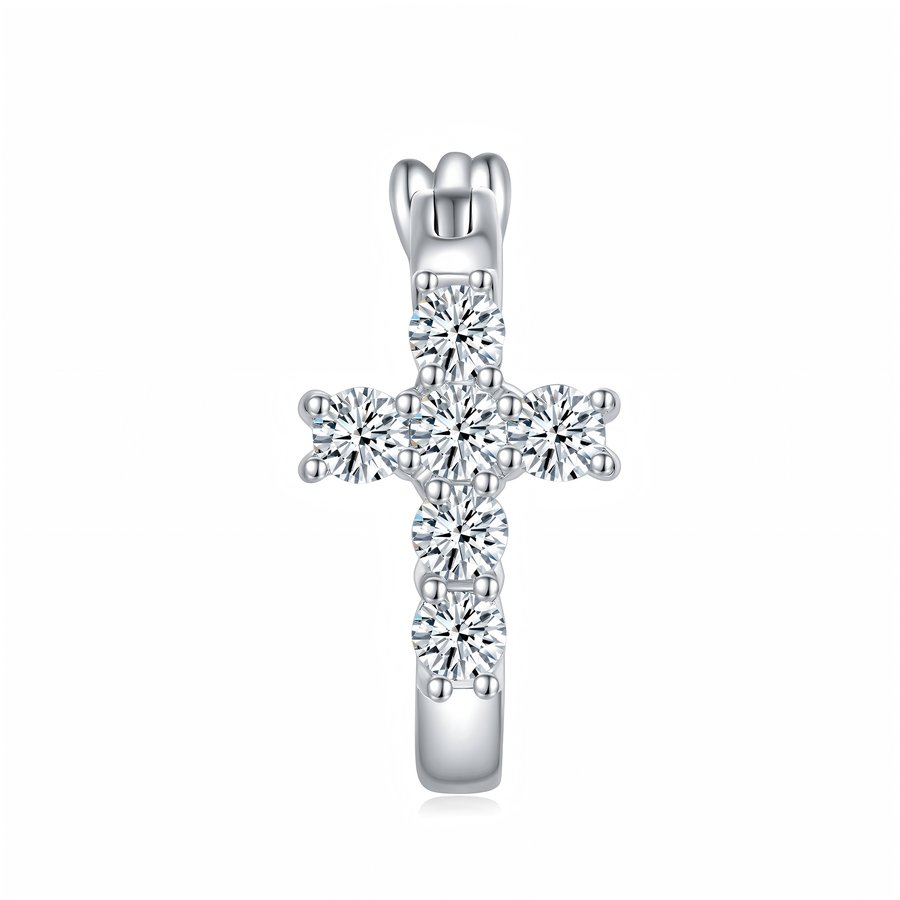 S925 Sterling Silver Cross Hoop Earrings For Women  Moissanite Christian Jewelry With GRA Certificate Platinum Plated Gift Box Set