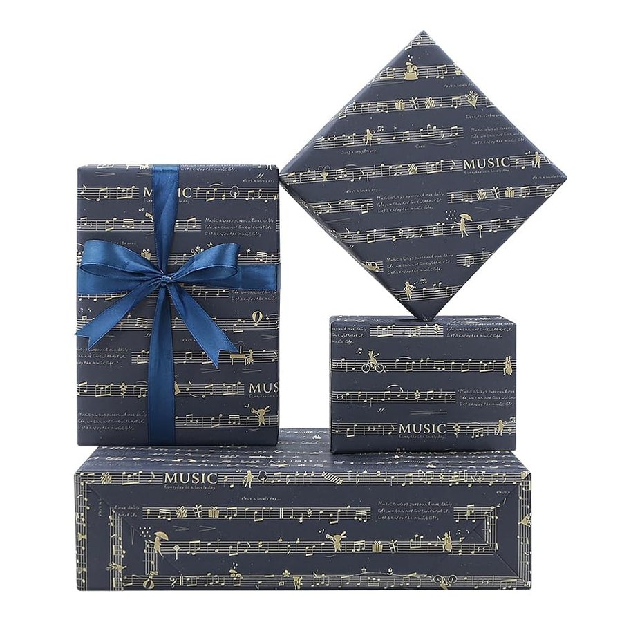 Carta da regalo in carta kraft, motivo musicale, colore nero, confezione da 4 pezzi, romantica nota musicale per matrimoni, compleanni, Natale, anniversari, artisti, ragazzi, ragazze, uomini e donne