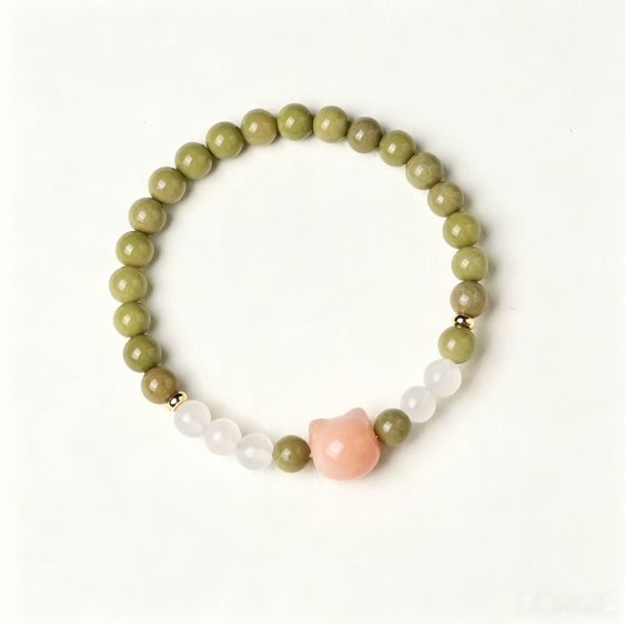 Alxa Matcha Green Bracelet With Cute Cat Head Bead