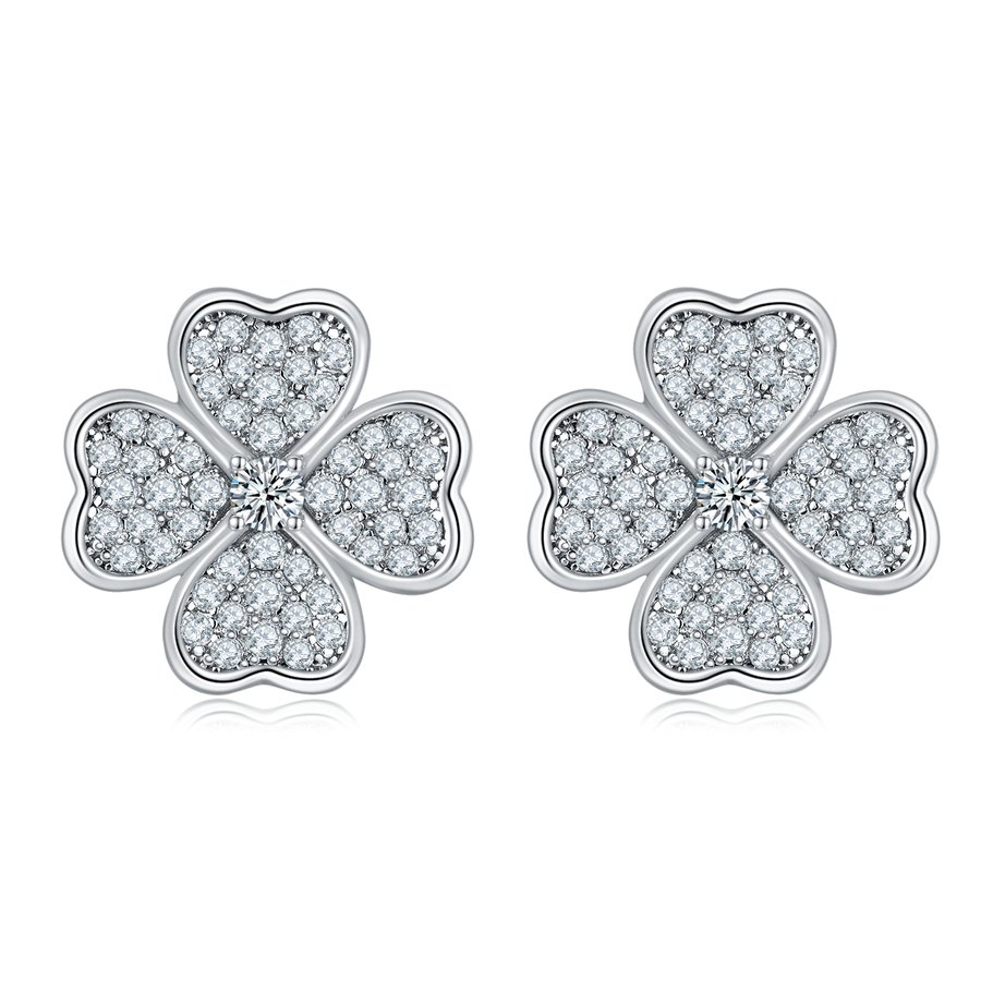 S925 Sterling Silver 4-Leaf Clover Moissanite Stud Earrings 16.8mm D Color VVS1 Black White Options GRA Certified Gift Box