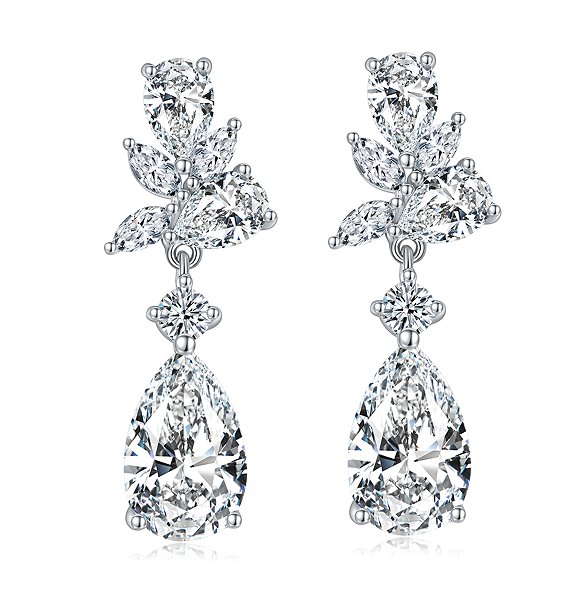 S925 Sterling Silver Pear Cut Moissanite Dangle Earrings  7x11mm Elegant Floral Cluster Drop Earrings With GRA Platinum Plated Jewelry Gift Box Set