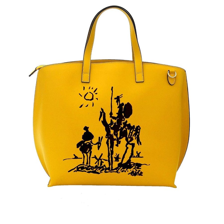 Borsa in Pelle Dipinta a Mano – DON CHISCIOTTE DELLA MANCIA DI PICASSO – a Mano, Shopper, Tracolla, Shopping Donna, Idea Regalo, Artigianato Italiano, Made In Italy
