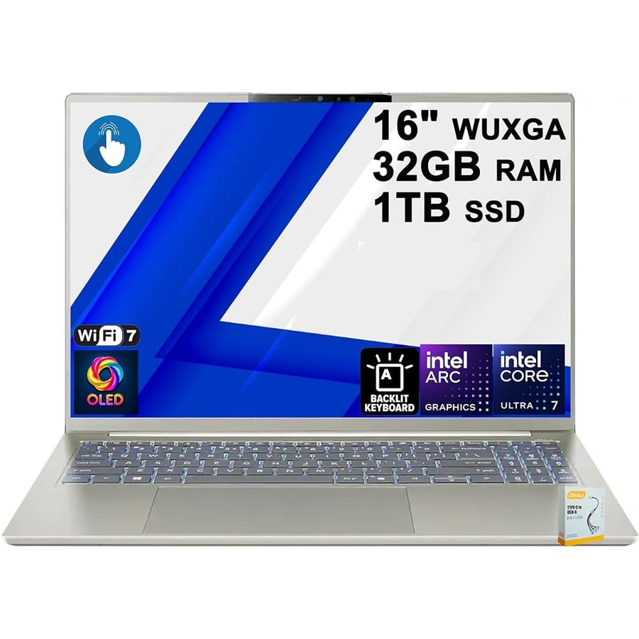 Acer Swift 16 AI Laptop | 16" 2k WUXGA OLED Touchscreen | Intel 8-core Ultra 7 355 Fino a 49 Top (Beats Ultra 9 288V) | 32GB DDR5 1TB SSD | Retroilluminato Thunderbolt Wi-Fi7 Win11 w/DLCA accessorio