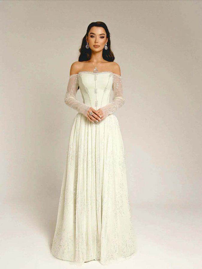 Off-the-Shoulder Beaded Corset Bridal Gown