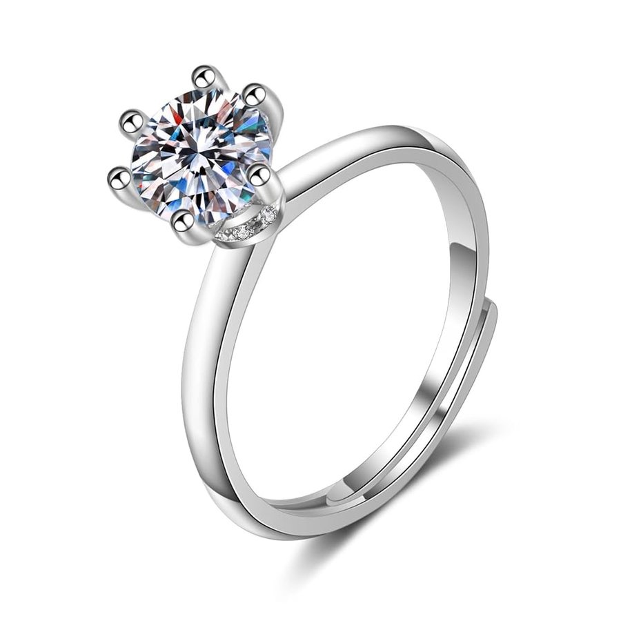 Anello Fedina Donna Oro Bianco 14kt Diamante Laboratorio Bianco Rotondo Solitario Regolabile Anello per Fidanzamento Gioielli
