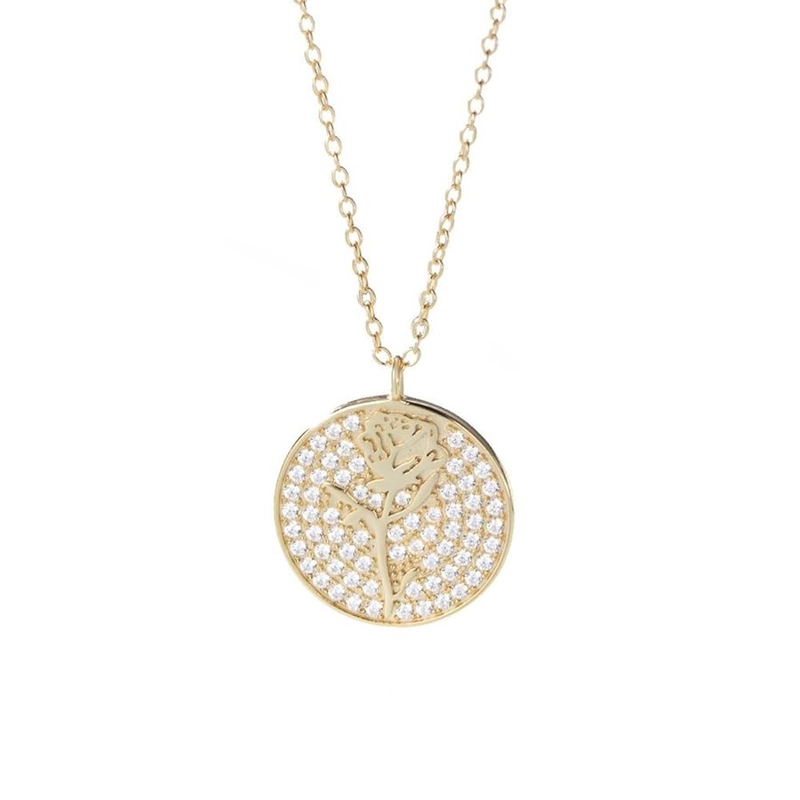 Donna Catena Collana Oro Giallo 9 Carati / 14 Carati / 18 Carati, Rotondo e Fiore con Moissanite, Ciondoli Collane Oro Donna