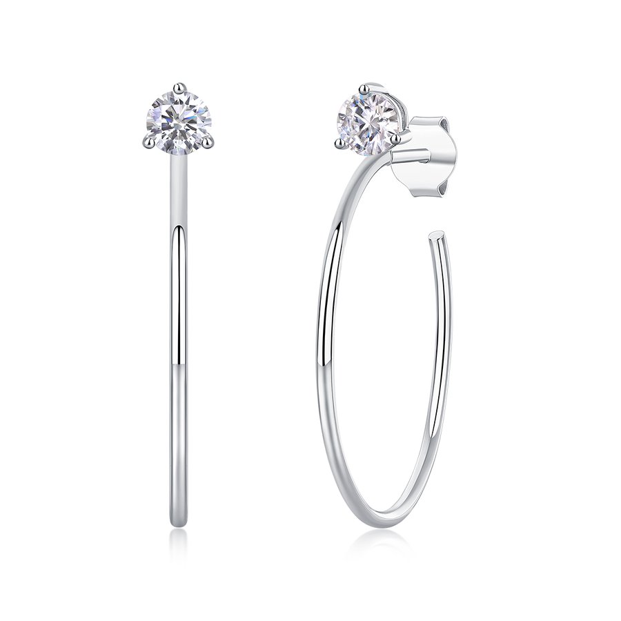 S925 Sterling Silver Long Hoop Earrings, 0.6ct D-VVS1 Moissanite, Platinum Plated 2.6g Women's Minimalist Jewelry Gift Box