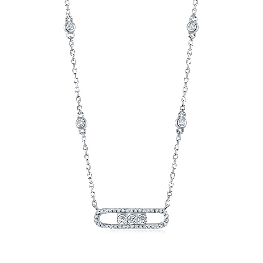 S925 Silver Rose Gold Plated Capsule Moissanite Necklace 45cm Pave Border Bezel Station D Color VVS1 GRA Certified Gift Box