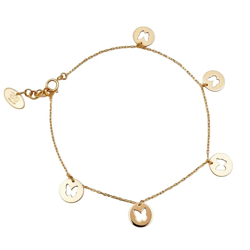 Bracciale Donna – oro 18 carati – 2.01 gr – leggero et con ciondoli rotondi traforati farfalla – Bene rifugio – Idea regalo – Punzone 750 – Certificato di autenticità – Salia Gold Paris