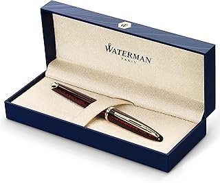 Waterman Carène Marine Amber Penna Stilografica | Pennino Sottile con Cartuccia di Inchiostro Blu | Marrone e Nero Lucido con Clip in Oro 23 Carati | Confezione Regalo