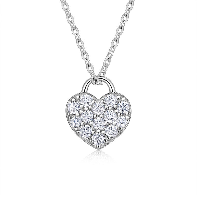 S925 Silver 4g Pave Heart Moissanite Necklace, D VVS1, 40&5cm, GRA Certified