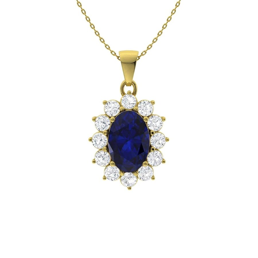 Collana in oro massiccio 18 carati con pietre naturali e certificate e diamanti incastonati con ciondolo a catena